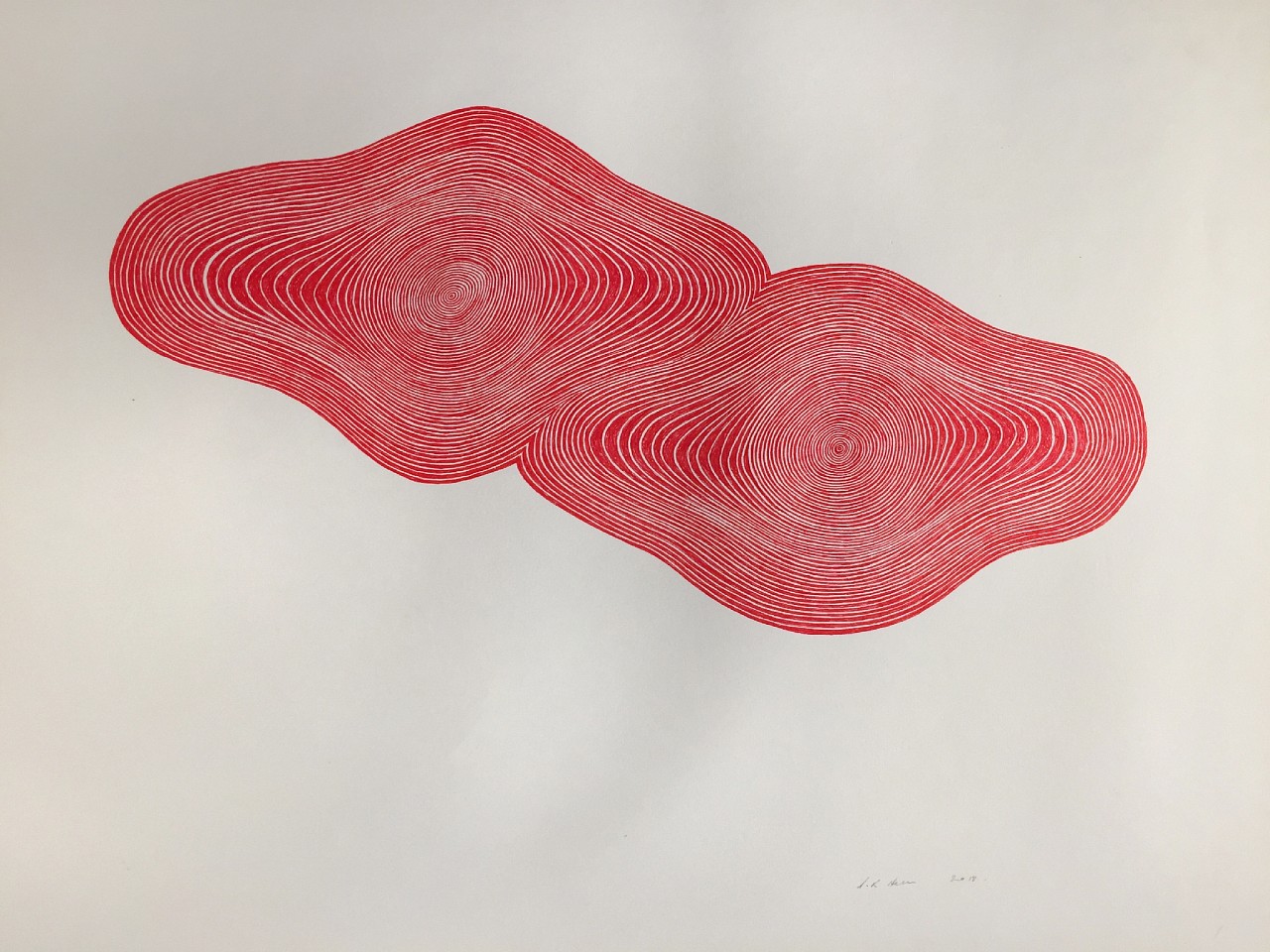 Stewart Helm, Red-Doubled Eye Shape, 2019
colored inks on paper, 20" x 27.5" unframed 
SH-610
Price Upon Request
