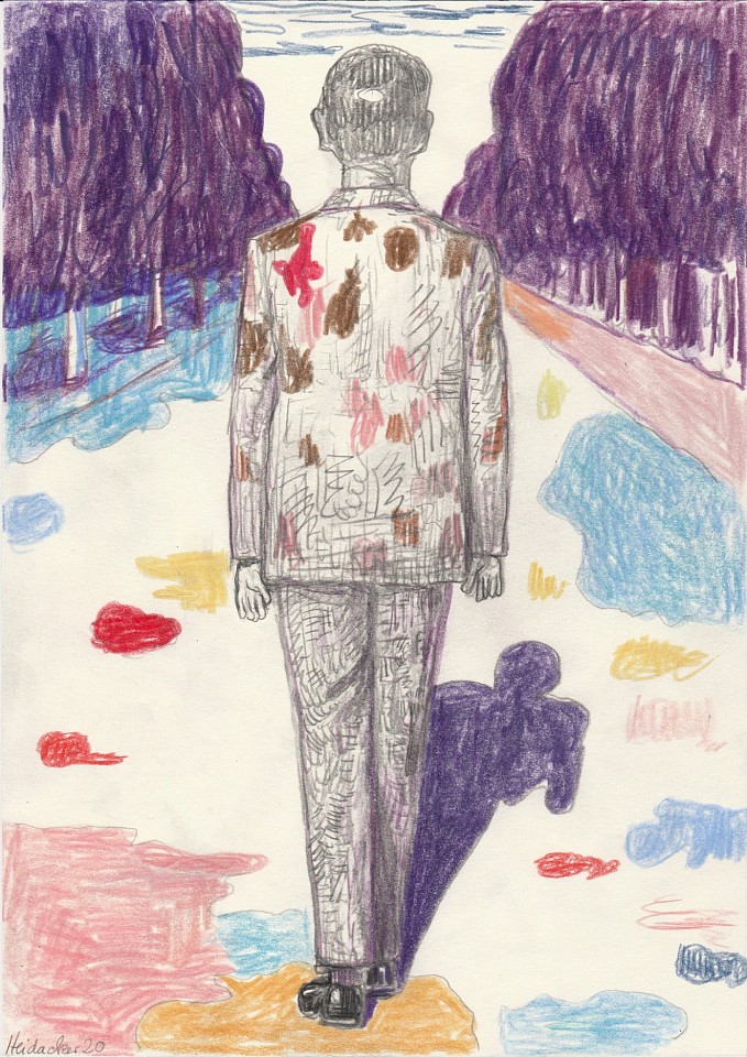 Stephanus Heidacker, Man Walking in Purple Trees, 2020
graphite & colored pencil on paper, 11.75" x 8.25",18.5" x 14.5" framed
figurative, contemporary, bright colors, earth colors, humorous
STEPH-351
Price Upon Request