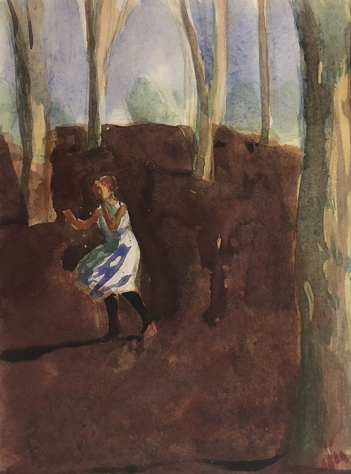 Chuck Bowdish 1959-2022, Woman in the Woods, 1990
watercolor on paper, 7.5" x 4.78", 11.75" x 10" framed
CB 325
$1,400