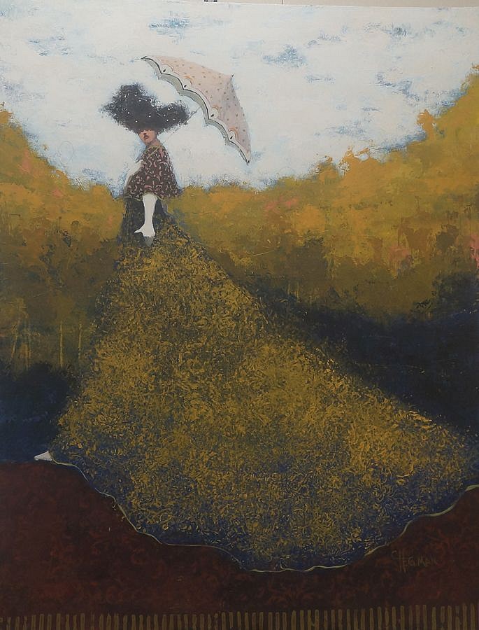 Cathy Hegman, Big Skirt Parasol, 2022
Acrylic on wood, 61.5"x 48",63"x 50" framed
CH 138
Price Upon Request