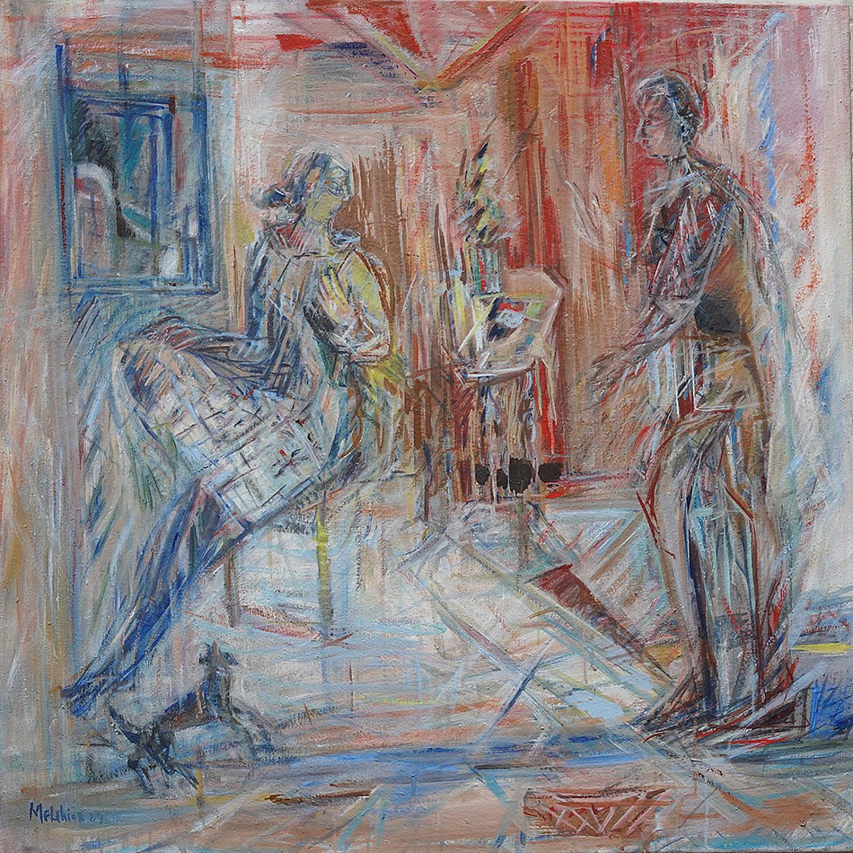 Isabelle Melchior, L'Atelier, The Studio with Dog, 2024
Oil  on canvas, 36" x 36", 40"x40" framed 
oil on canvas
IM 1338
Sold