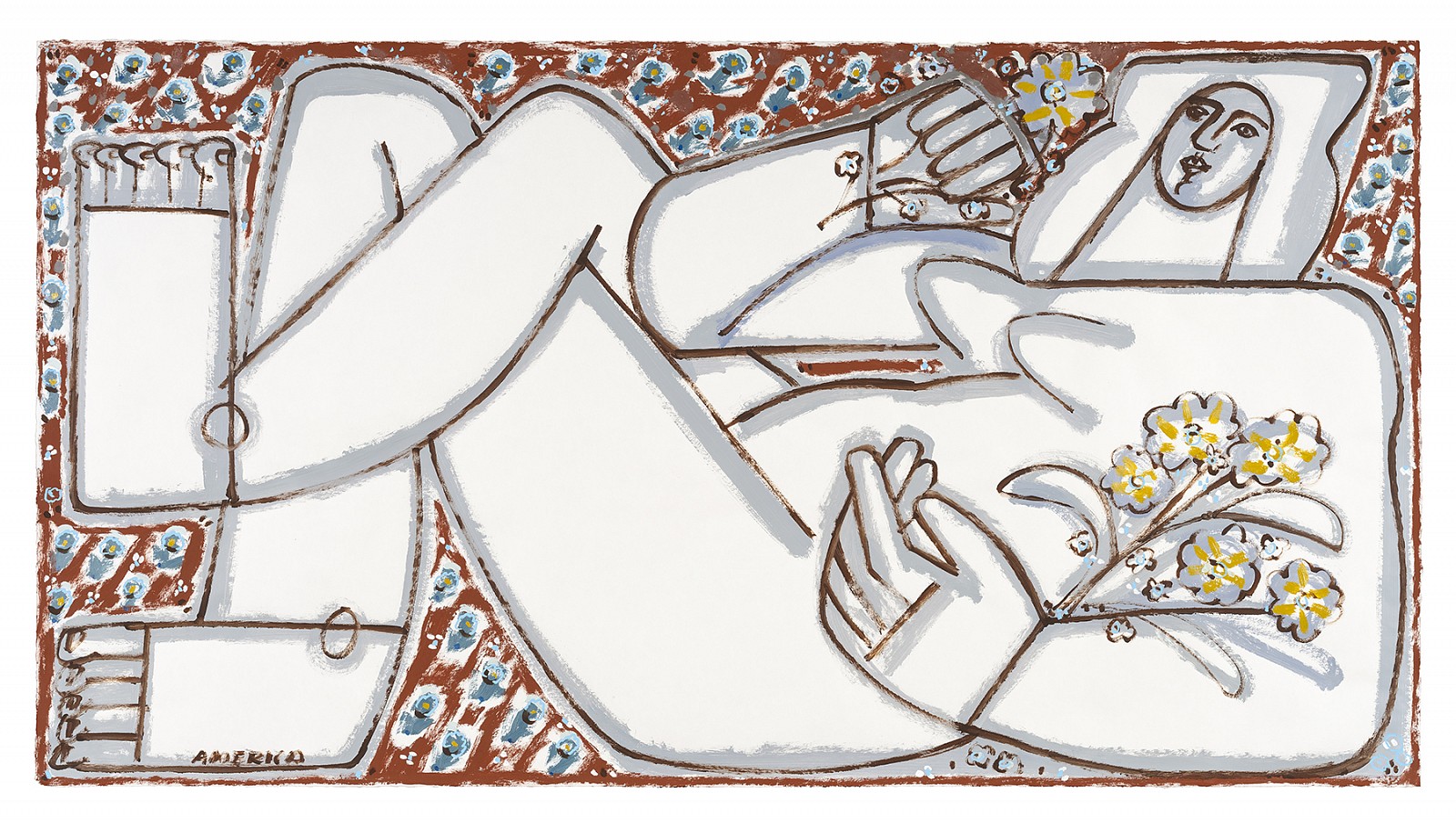 America Martin, Woman At Ease, 2026
35" x 65", 38" x 68" framed
Acrylic and & Ink on Paper
ACM 597
Price Upon Request