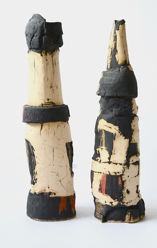 Mary Mackey, Let's Do This (Diptych), 2019
18" H X 4" W x 4" D (Diptych)
Quarry clay, with wax resist, black stain and various glazes
MY 004
Price Upon Request
